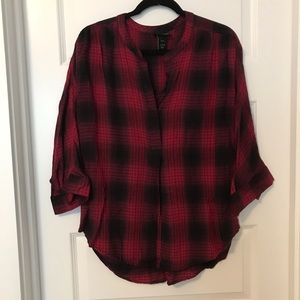 Lane Bryant red and black plaid v-neck blouse